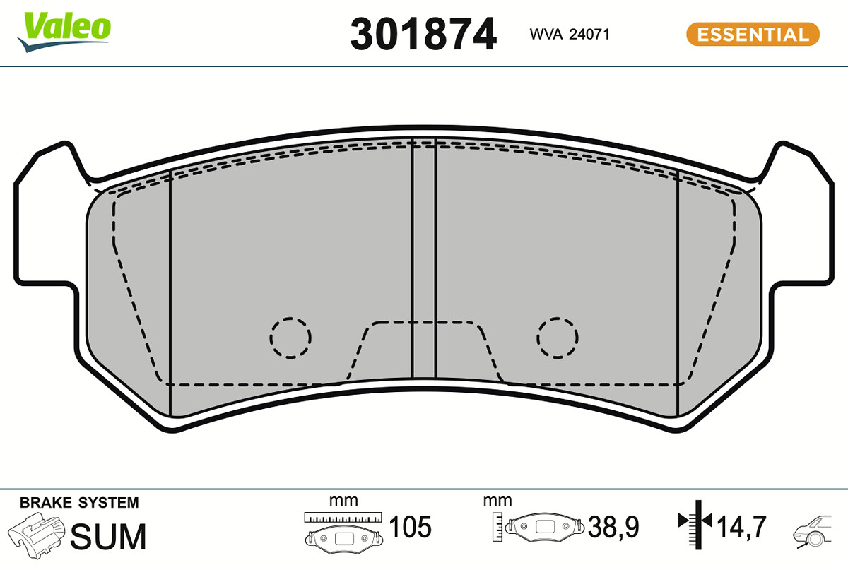 Jeu de 4 plaquettes de frein VALEO ref. 301874